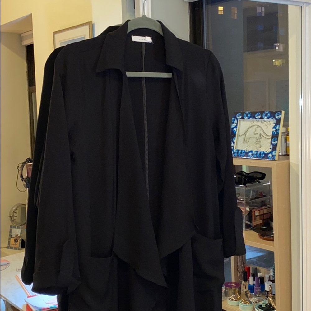 Long polyester cardigan/trenchcoat from Nordstrom.